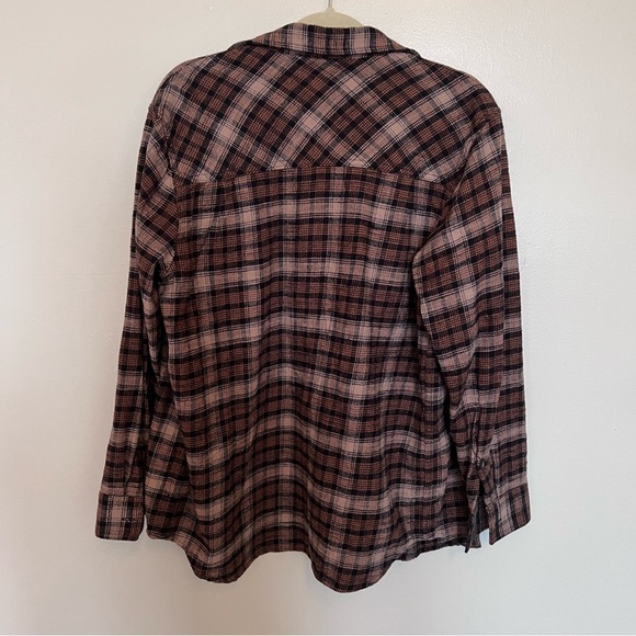 TNA Aritzia Brown Plaid Flannel Button-Up Shirt - Picture 3 of 6